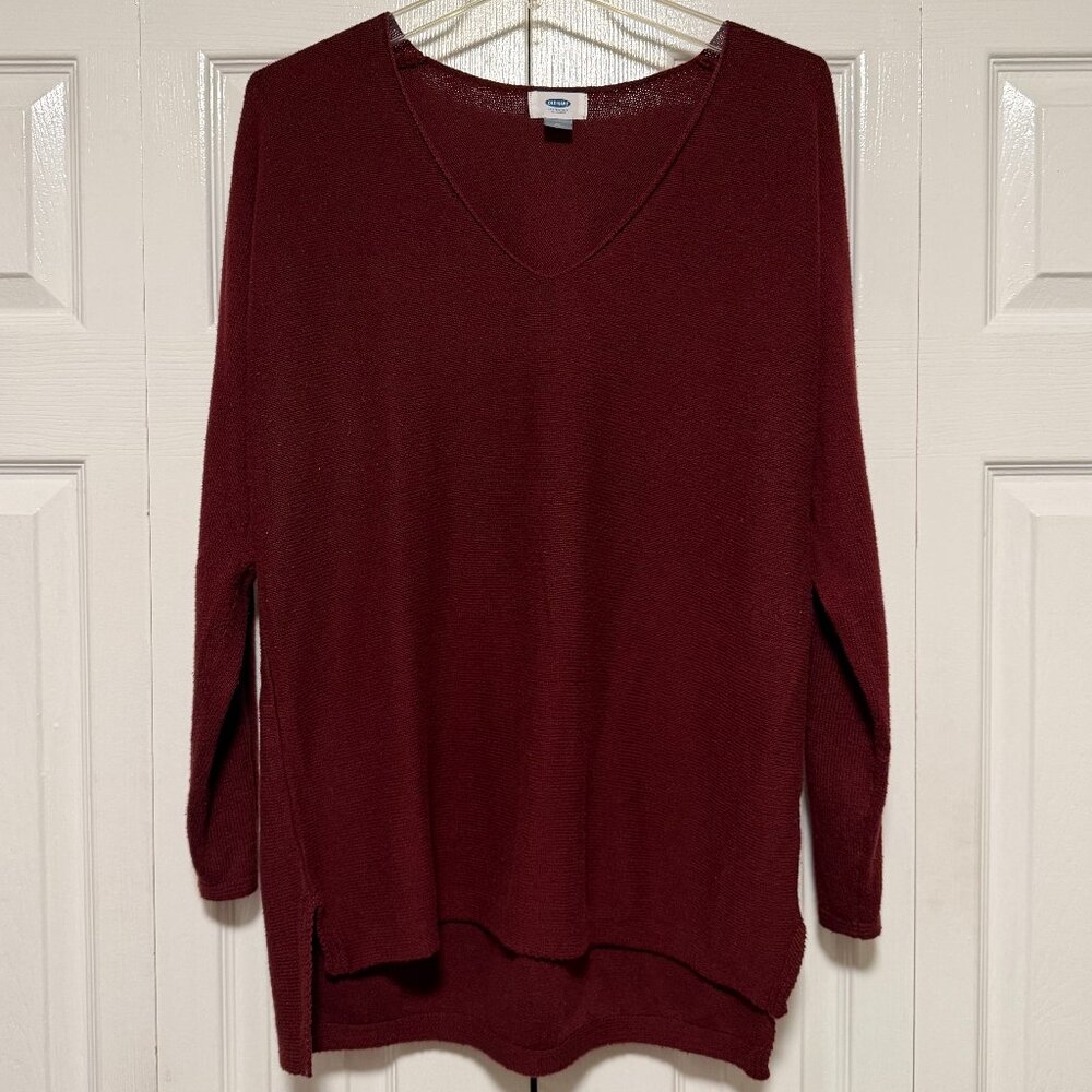Old Navy Burgundy Woman's XL Ribbed V Neck Long‎ Sleeve Sweater Tunic Cozy